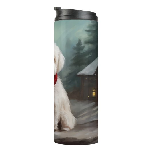 Malteser Hund in Schnee Weihnachten Thermosbecher (Nach rechts gedreht)