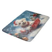 Malteser Hund in Sledge Lass es Schnee Weihnachten Badematte (Schrägansicht)