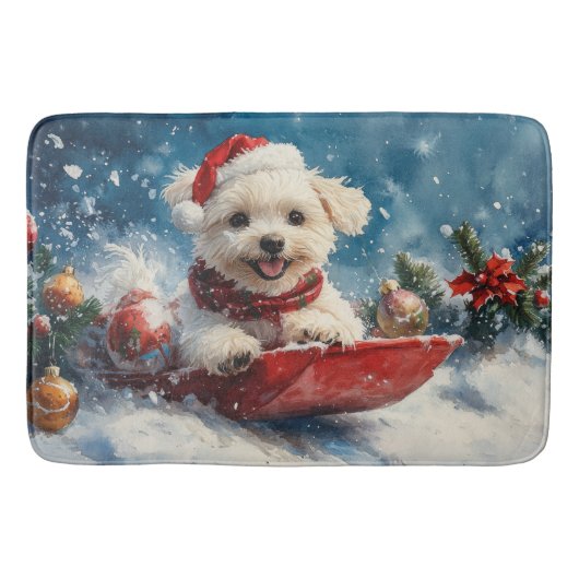 Malteser Hund in Sledge Lass es Schnee Weihnachten Badematte (Vorderseite)