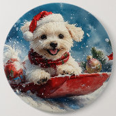 Malteser Hund in Sledge Lass es Schnee Weihnachten Button (Vorderseite)