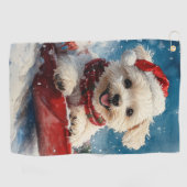 Malteser Hund in Sledge Lass es Schnee Weihnachten Golfhandtuch (Horizontal)