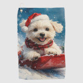 Malteser Hund in Sledge Lass es Schnee Weihnachten Golfhandtuch (Vorderseite)