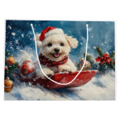 Malteser Hund in Sledge Lass es Schnee Weihnachten Große Geschenktüte (Rückseite)