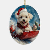 Malteser Hund in Sledge Lass es Schnee Weihnachten Keramik Ornament (Rechts)