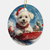 Malteser Hund in Sledge Lass es Schnee Weihnachten Keramik Ornament (Links)