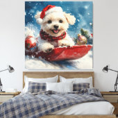 Malteser Hund in Sledge Lass es Schnee Weihnachten Leinwanddruck (Insitu (Schlafzimmer))
