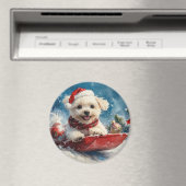 Malteser Hund in Sledge Lass es Schnee Weihnachten Magnet (In Situ (Geschirrspüler))