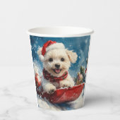 Malteser Hund in Sledge Lass es Schnee Weihnachten Pappbecher (Rückseite)