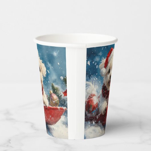 Malteser Hund in Sledge Lass es Schnee Weihnachten Pappbecher (Rechts)