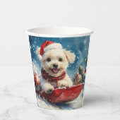 Malteser Hund in Sledge Lass es Schnee Weihnachten Pappbecher (Vorderseite)