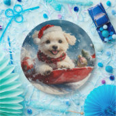 Malteser Hund in Sledge Lass es Schnee Weihnachten Pappteller (Party)