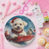 Malteser Hund in Sledge Lass es Schnee Weihnachten Pappteller (Party)