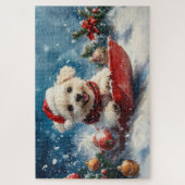 Malteser Hund in Sledge Lass es Schnee Weihnachten Puzzle (Vertikal)