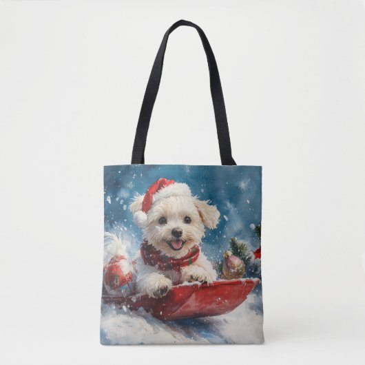 Malteser Hund in Sledge Lass es Schnee Weihnachten Tasche (Vorderseite)