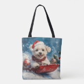 Malteser Hund in Sledge Lass es Schnee Weihnachten Tasche (Rückseite)