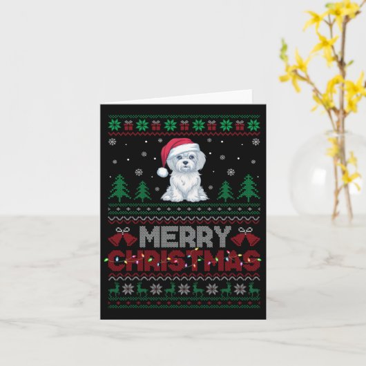 Malteser Hund liebt Weihnachtsmannmütze Weihnachts Karte (Gelbe Blume)