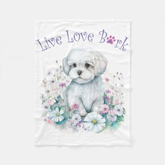 Malteser Hund Mama Floral Fleecedecke (Vorderseite)