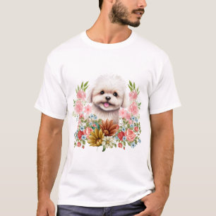 Malteser Hund mit Blume, Niedlich maltesischer Wel T-Shirt