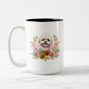 Malteser Hund mit Blume, Niedlich maltesischer Wel Zweifarbige Tasse