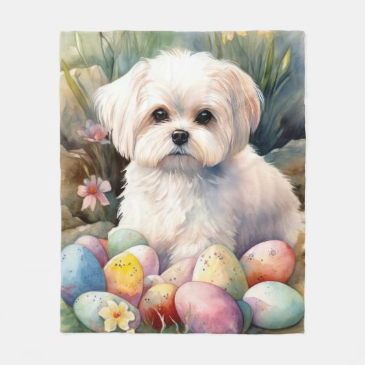 Malteser Hund mit Ostereier Urlaub Fleecedecke (Vorderseite)