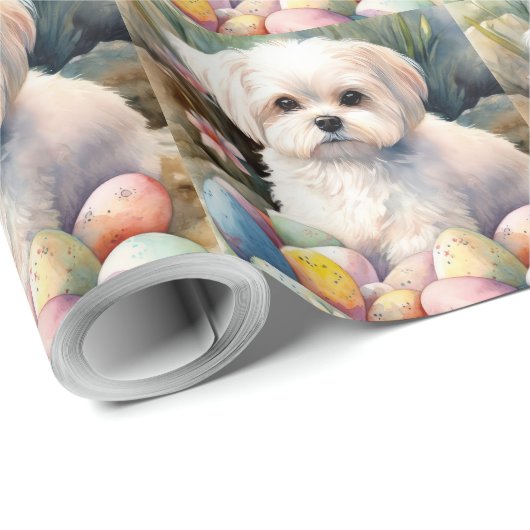 Malteser Hund mit Ostereier Urlaub Geschenkpapier (Rolleneckpunkt)