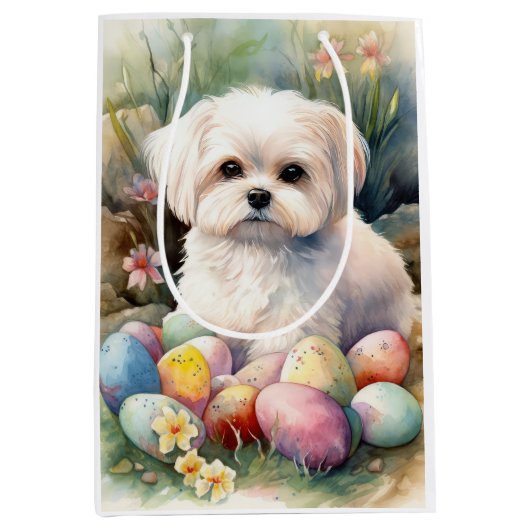 Malteser Hund mit Ostereier Urlaub Mittlere Geschenktüte (Vorderseite)