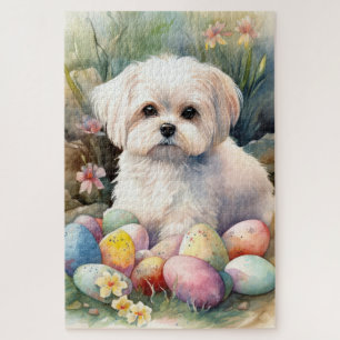 Malteser Hund mit Ostereier Urlaub Puzzle