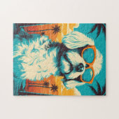Malteser Hund mit Sonnenbrille am Strand Puzzle (Horizontal)