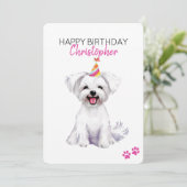 Malteser Hund Personalisiert Happy Geburtstag Karte (Stehend Vorderseite)