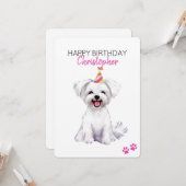 Malteser Hund Personalisiert Happy Geburtstag Karte (Vorderseite/Rückseite Beispiel)