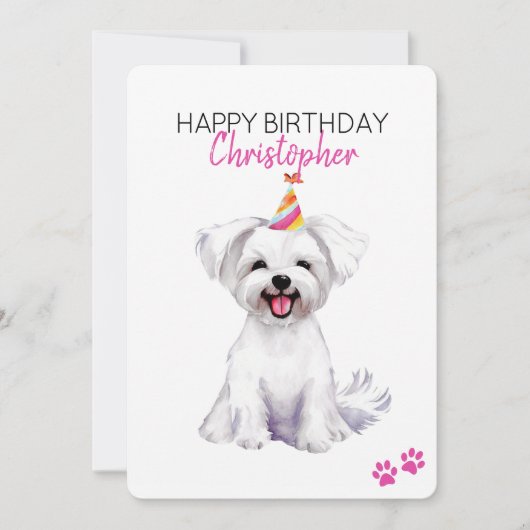 Malteser Hund Personalisiert Happy Geburtstag Karte (Vorderseite)