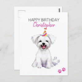 Malteser Hund Personalisiert Happy Geburtstag Postkarte