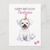 Malteser Hund Personalisiert Happy Geburtstag Postkarte (Vorderseite)