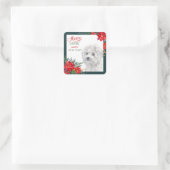 Malteser Hund Poinsettia - Grenze Weihnachten Quadratischer Aufkleber (Tasche)