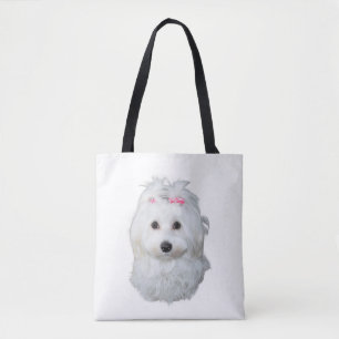 Malteser Hund Schönheit Rosa Bow Perfektion Tasche