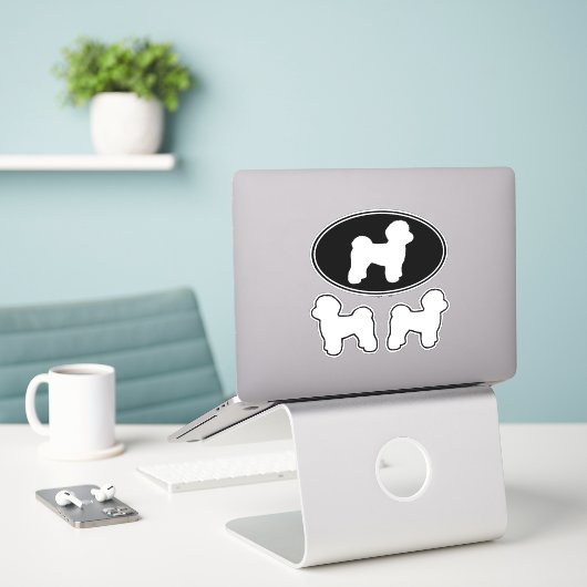 Malteser Hund Silhouetten Vinyl Sticker Set (Laptop auf Schreibtisch)