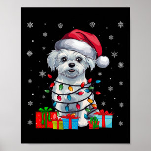 Malteser Hund Ugly Xmas Lights Weihnachtsmannmütze Poster