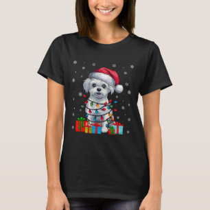 Malteser Hund Ugly Xmas Lights Weihnachtsmannmütze T-Shirt