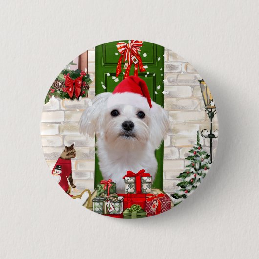 Malteser Hund Weihnachten Button (Vorderseite)