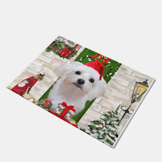 Malteser Hund Weihnachten Fußmatte (Schrägansicht)