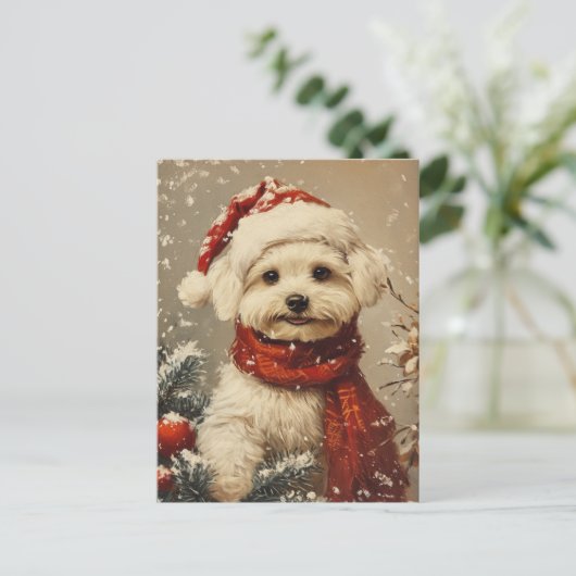 Malteser Hund Weihnachten Postkarte (Stehend Vorderseite)