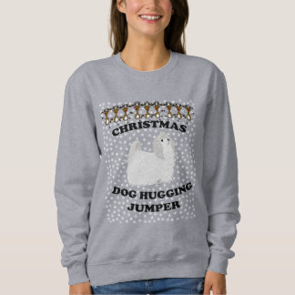 Malteser Hund Weihnachts-Hund umarmt Sweatshirt