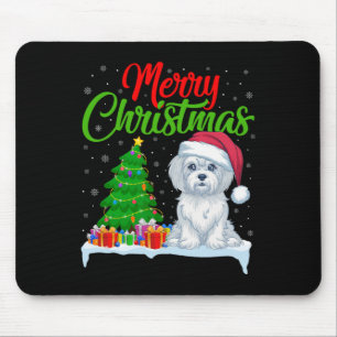 Malteser Hund Weihnachtsbaum Lichter Weihnachtswei Mousepad