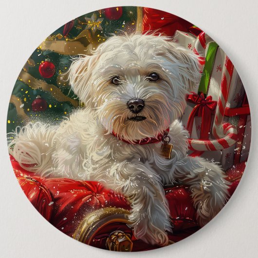 Malteser Hund Weihnachtsfest Button (Vorderseite)