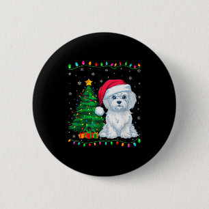 Malteser Hund Weihnachtsmann Hut Männer Frauen Kin Button