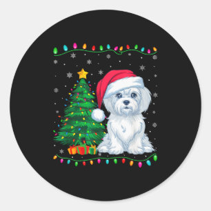 Malteser-Hund Weihnachtsmann Hut Männer Frauen Kin Runder Aufkleber