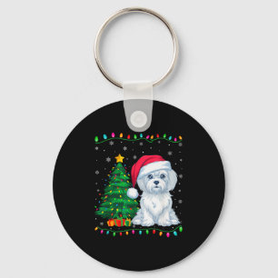 Malteser Hund Weihnachtsmann Hut Männer Frauen Kin Schlüsselanhänger