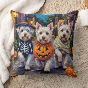 Malteser-Hunde beim Trick-or-Treat in Halloween-Ko Kissen
