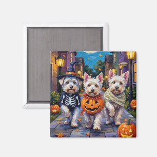 Malteser-Hunde beim Trick-or-Treat in Halloween-Ko Magnet