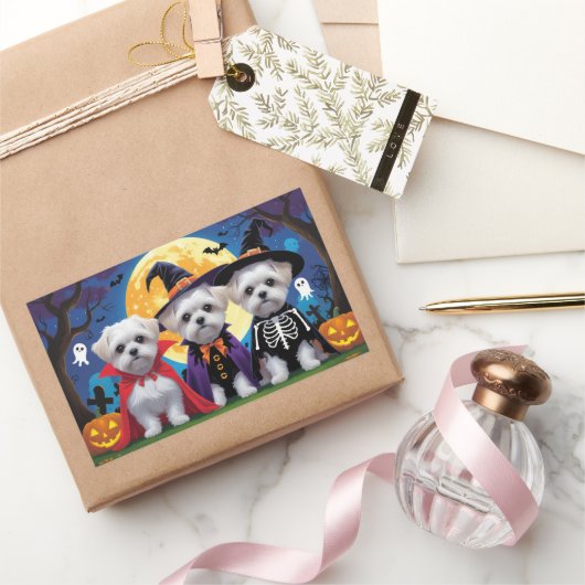 Malteser Hunde Pumpkin Halloween Funny Rechteckiger Aufkleber (Schenken)